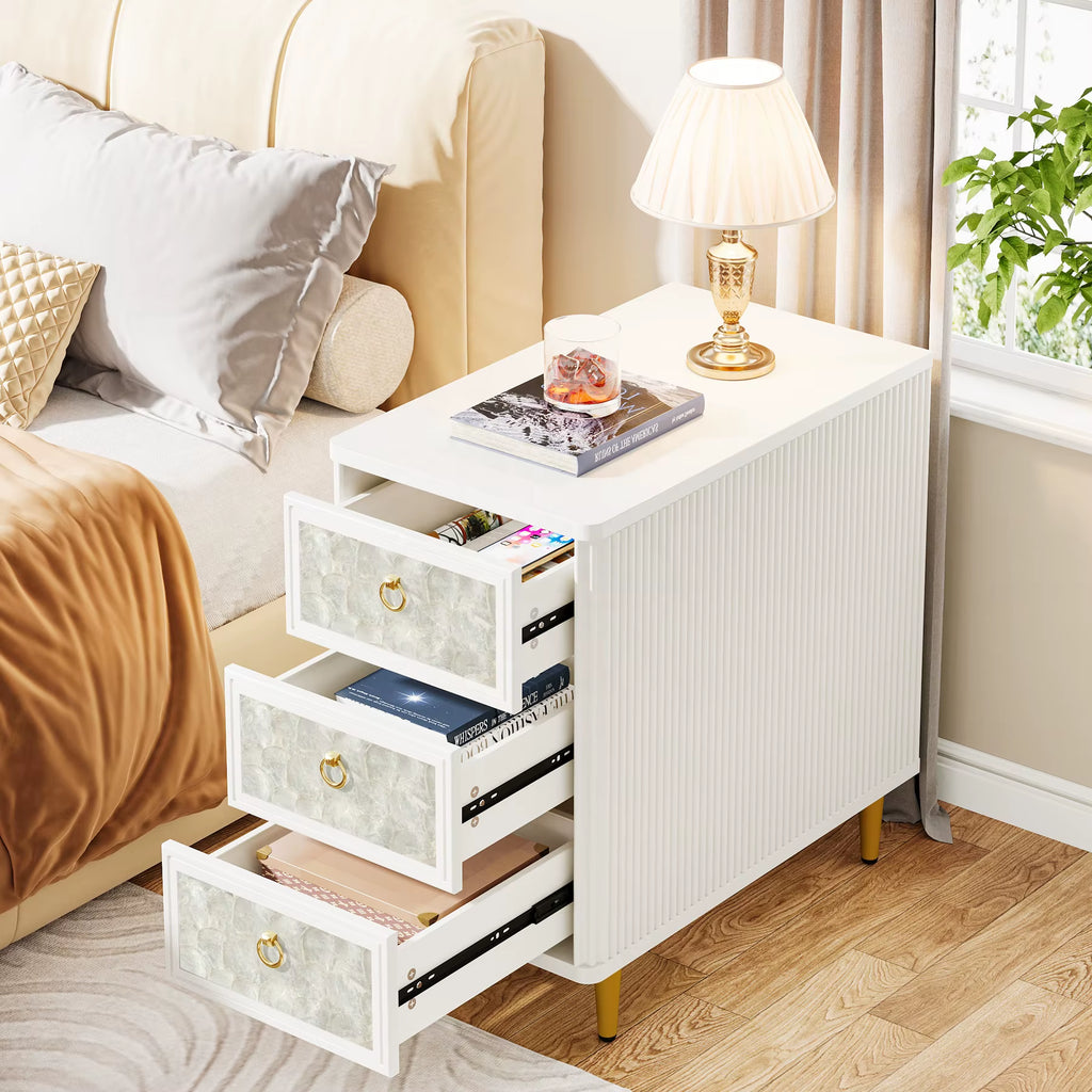2024 New Nightstand with 3 Drawers 23.6" H Modern White Bedside Table with Night Stand Bed Side Table for Bedroom