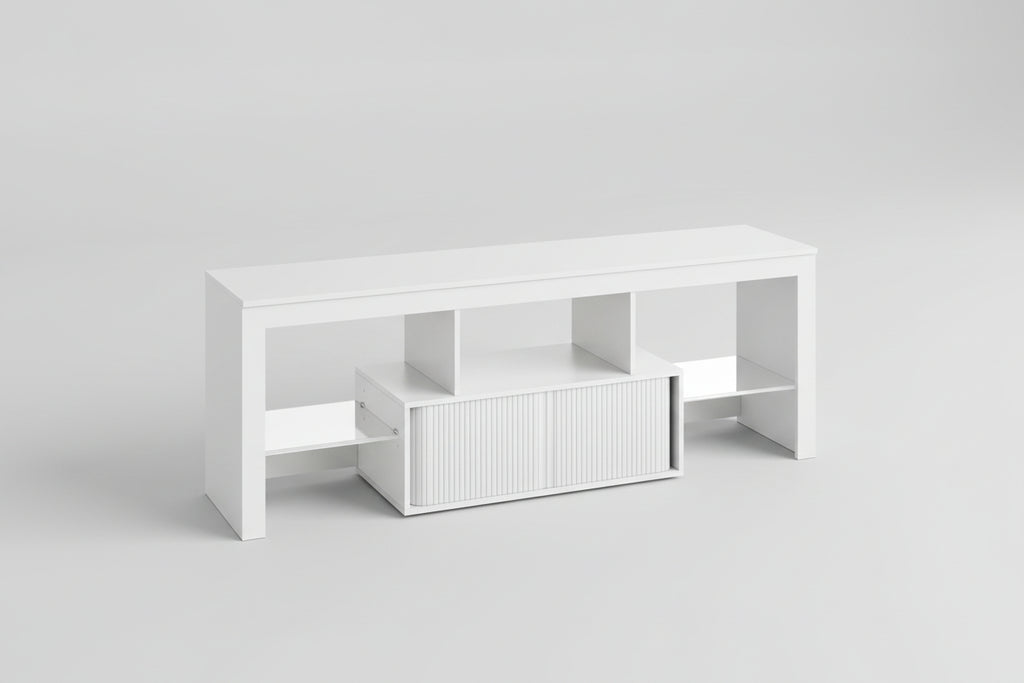 Modern Wooden TV Stand Adjustable Features Power Outlet LED Light Strip Storage for 55-59 Inch Tvs-Living Room