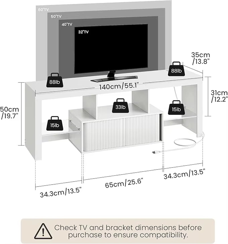 Modern Wooden TV Stand Adjustable Features Power Outlet LED Light Strip Storage for 55-59 Inch Tvs-Living Room