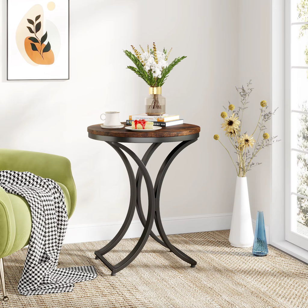 Tribesigns Modern Accent Decor Wood Rustic Brown 50 Cm C-Shaped Corner Sofa Side Table round for Living Room