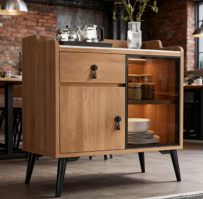 Luxury Modern MDF Wooden Side Cabinet Storage Marble Top Buffet Sideboard Modular Eco-Friendly Kitchen Living Room Dining Room