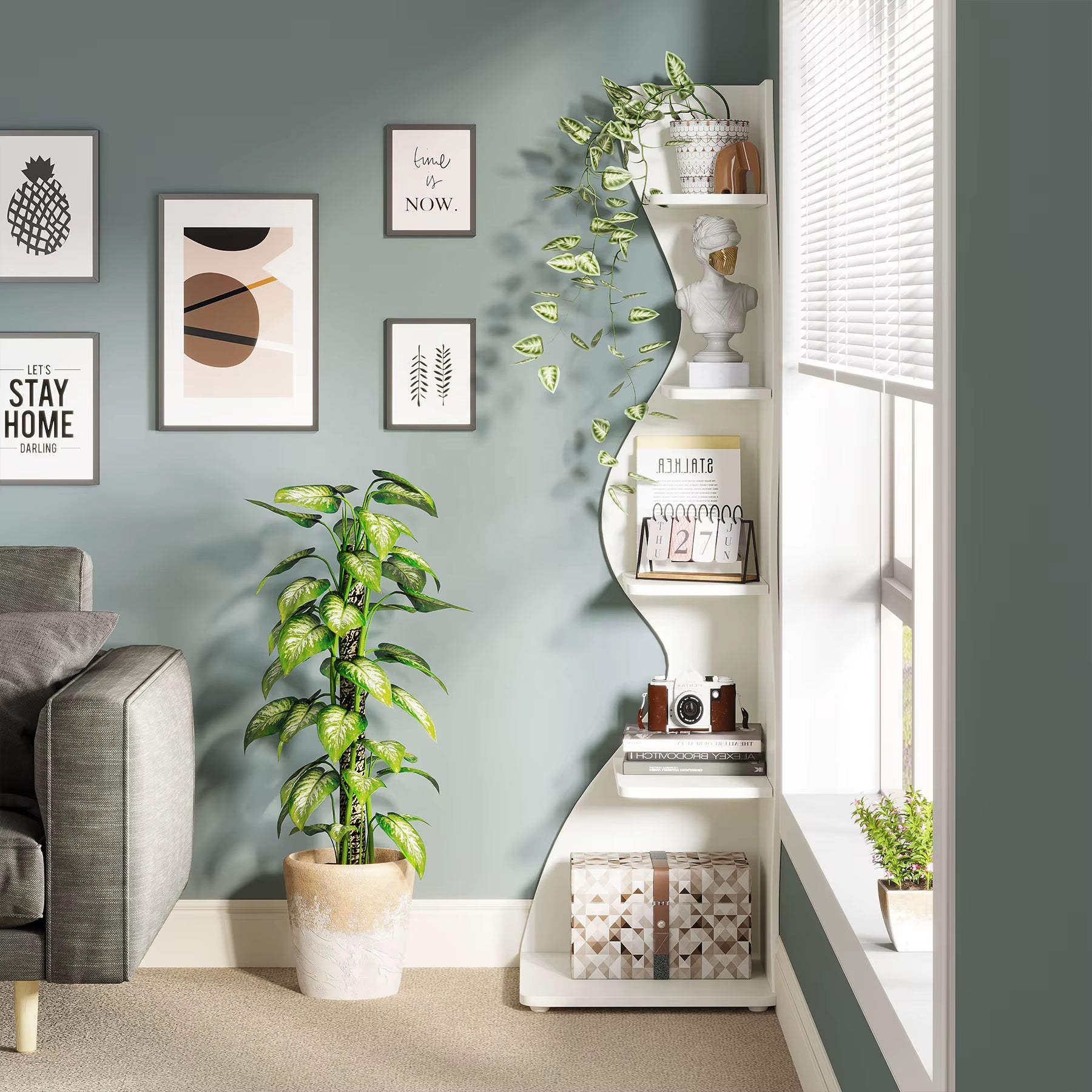 Tribesigns New Designs Modern Living Room Furniture 5-Tier Wall Corner Bookshelf Cabinet Bookcases Corner Storage Display Racks