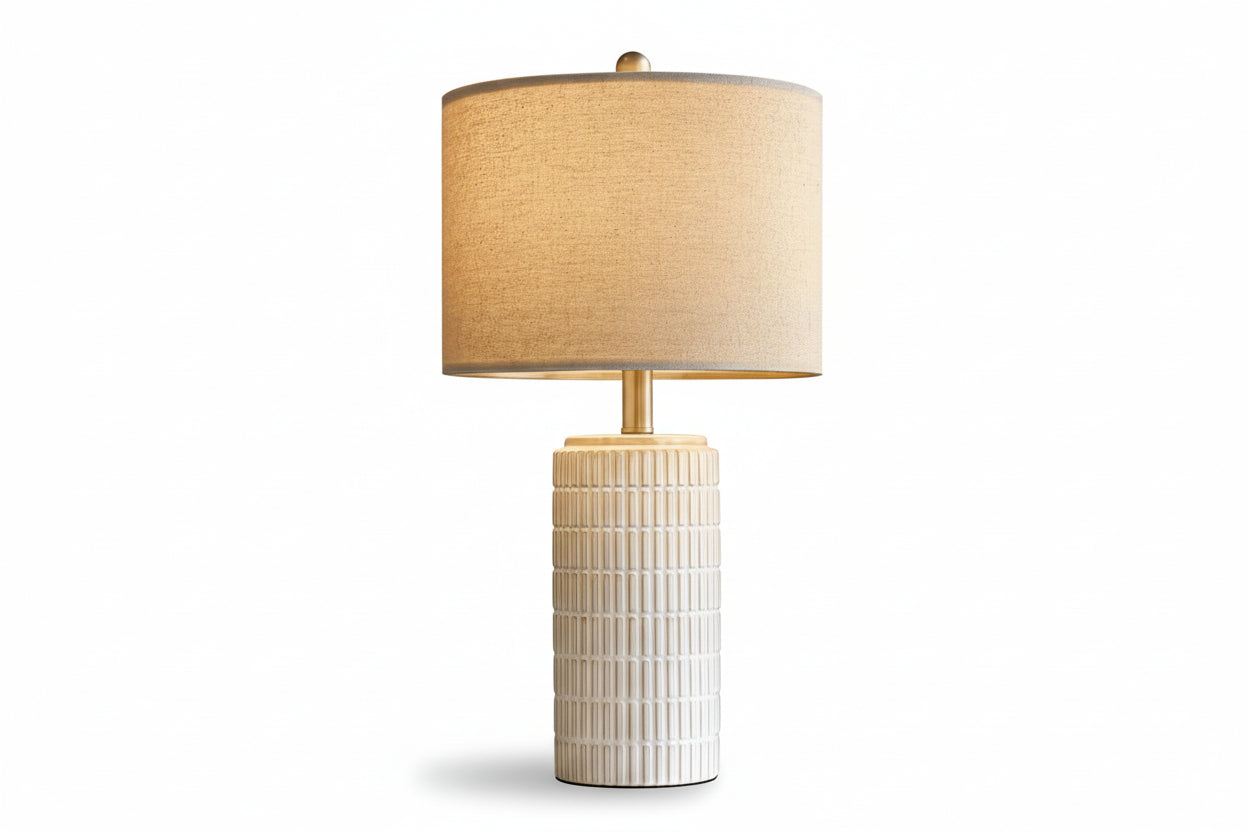 White and Beige Desk Lamp with Glass and Iron Body Farmhouse-Style Bedside Table Lamp for Living Room or Bedroom for Reading