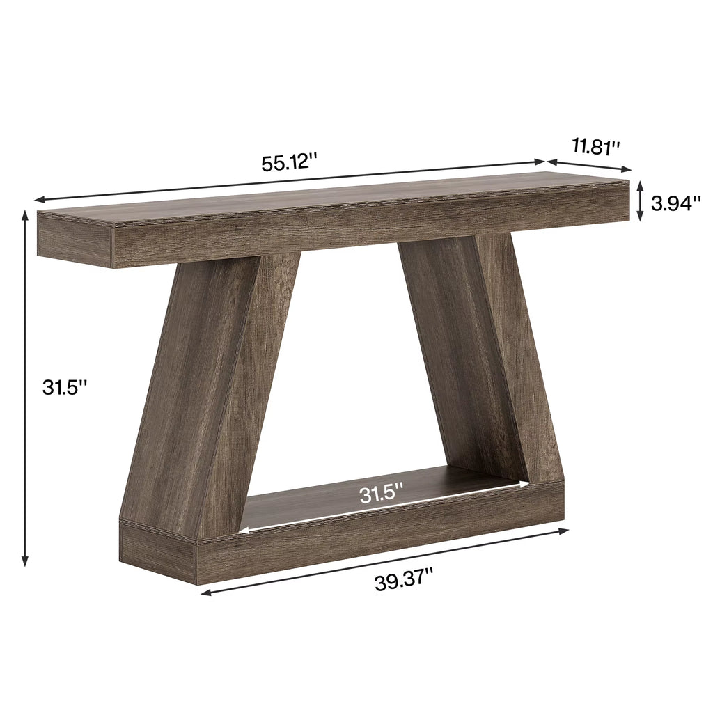 2-Tiers Form Frame Storage Console Table Wooden Designer Side Table for Living Room Entryway Hallway Hotel Grey