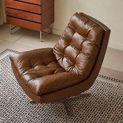 Luxurious Italian High End Brown Office Chair Modern Leather Swivel Chair Elegant Rotatable Leisure Single Sofa Chair for Sale