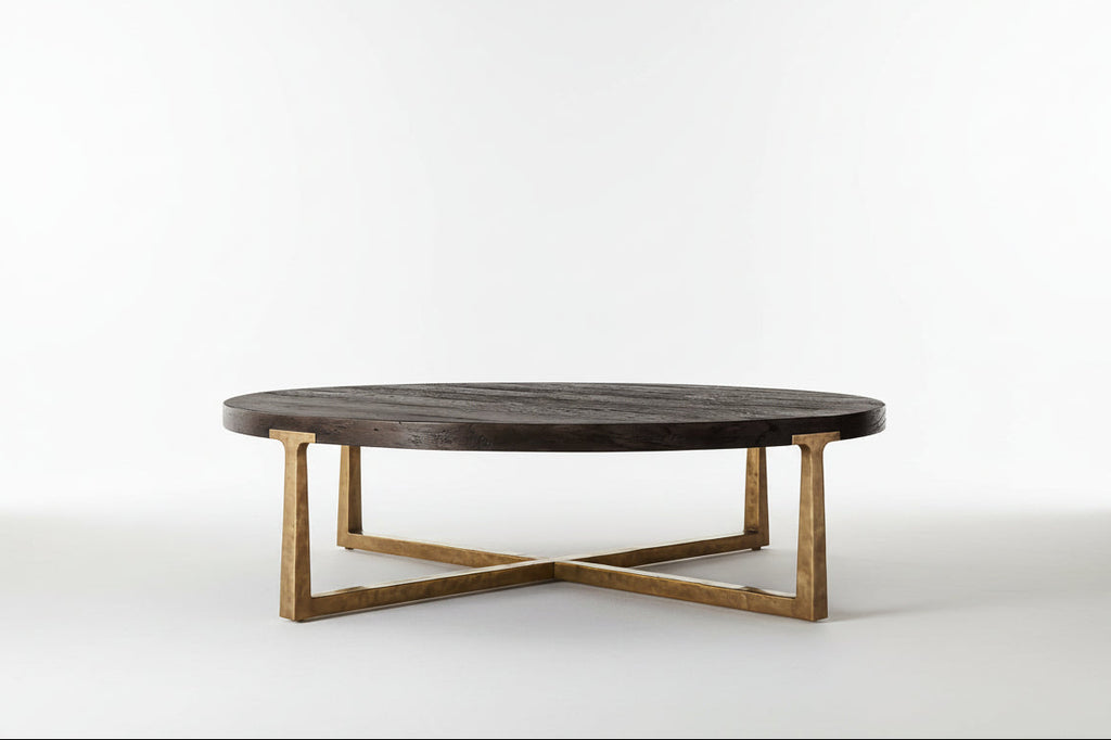 Customized Size Table Living Room Furniture Hand-Forged Metal Solid Oak Wood Coffee Table