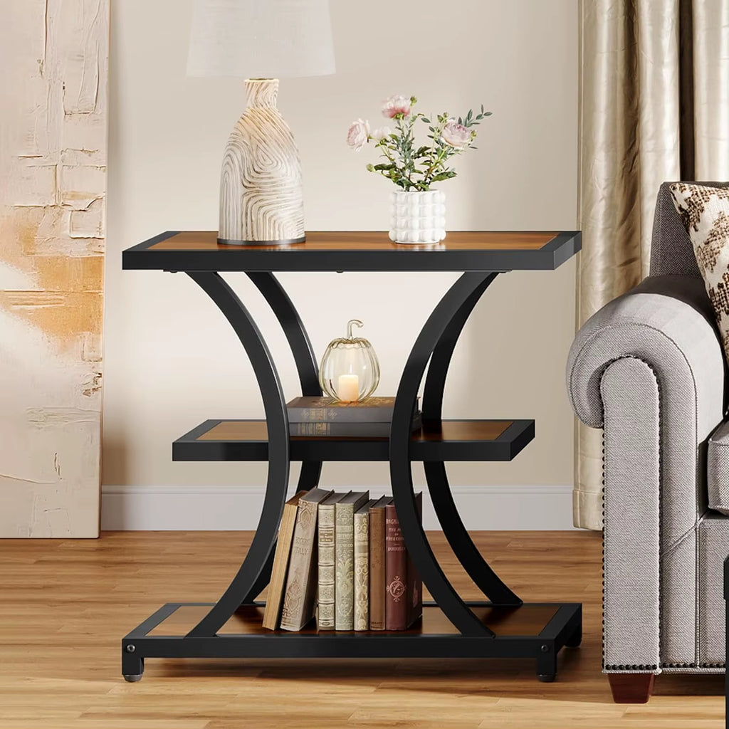 3-Tier Side Tables,Industrial End Tables with MDF Shelf for Living Room Furniture Bedroom Furniture, Home Furniture