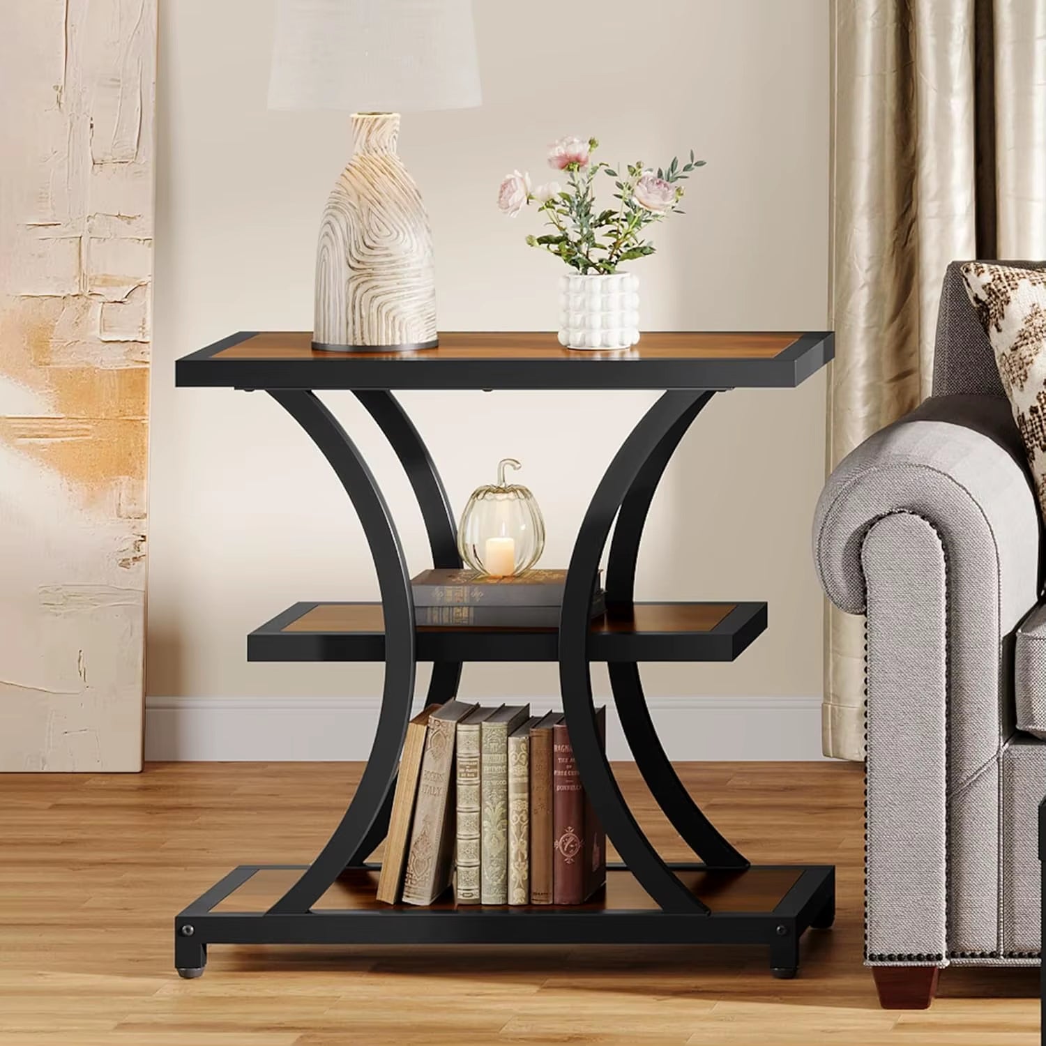 3-Tier Side Tables,Industrial End Tables with MDF Shelf for Living Room Furniture Bedroom Furniture, Home Furniture