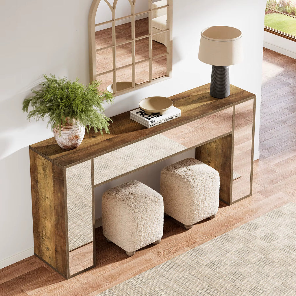 Modern Entryway Console Table with Mirrored Finish and Storage Features for Villa Hotel Living Room Bedroom Farmhouse