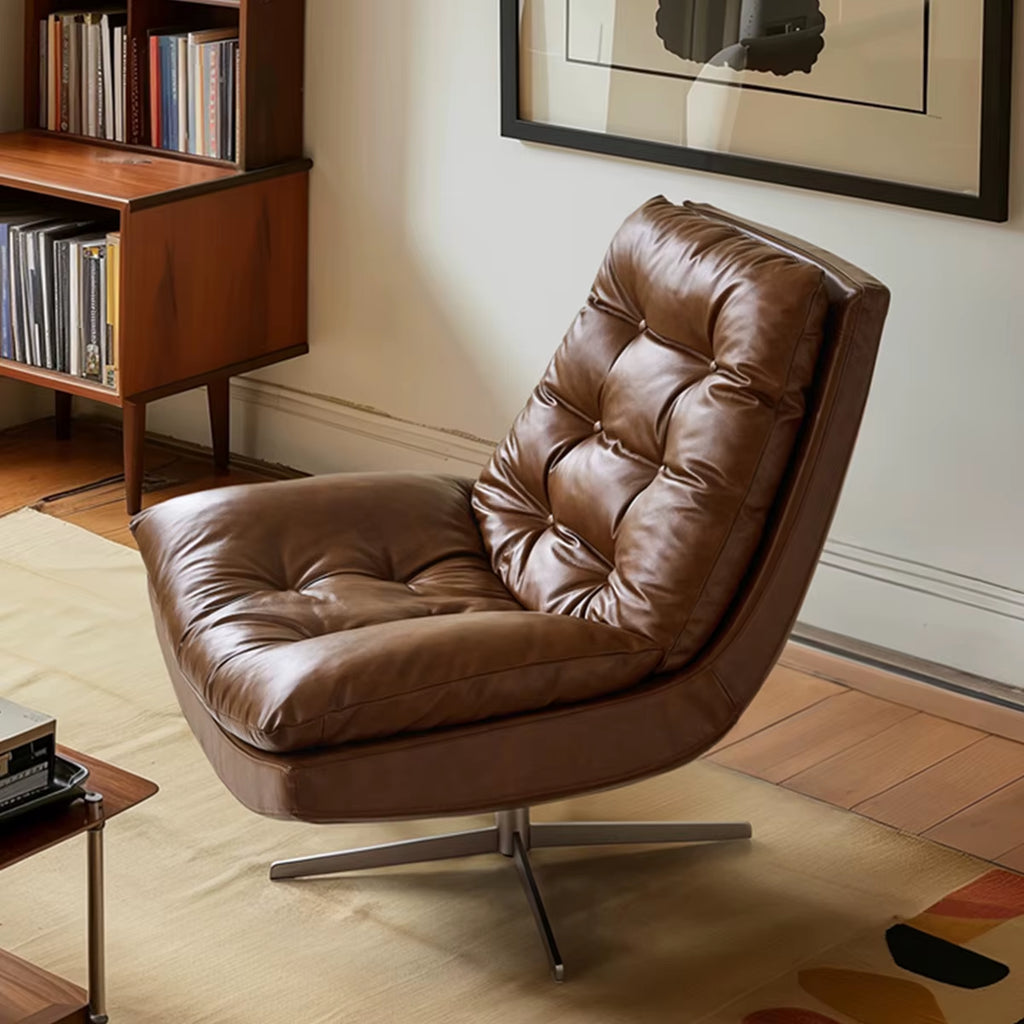 Luxurious Italian High End Brown Office Chair Modern Leather Swivel Chair Elegant Rotatable Leisure Single Sofa Chair for Sale