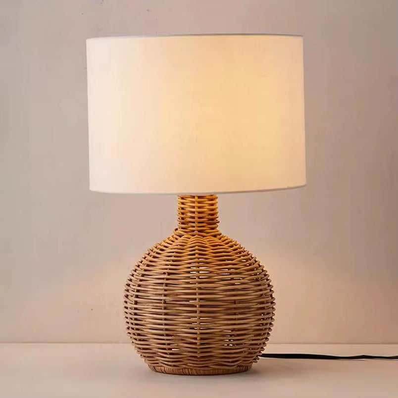Japanese Rattan Desk Lamp Bedroom Headboard Rattan Woven Atmosphere Fabric Table Lamp