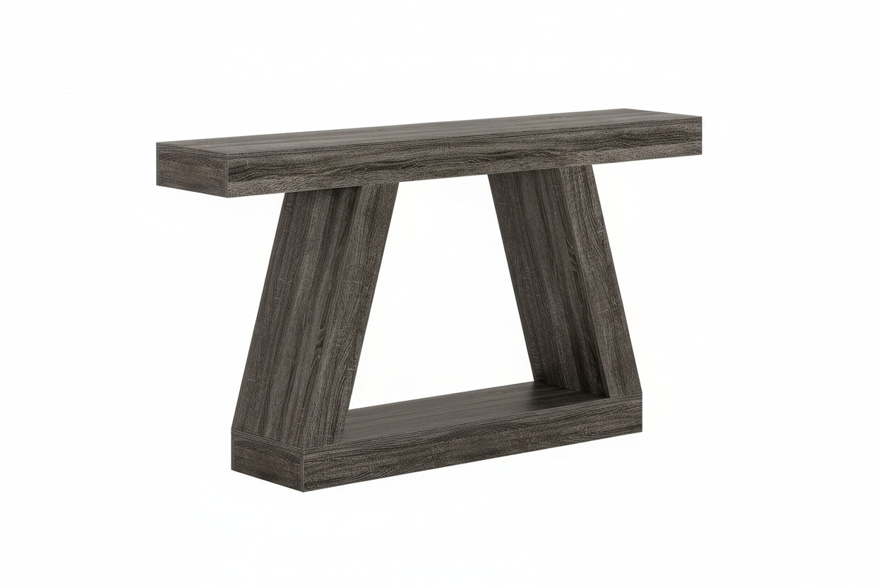 2-Tiers Form Frame Storage Console Table Wooden Designer Side Table for Living Room Entryway Hallway Hotel Grey