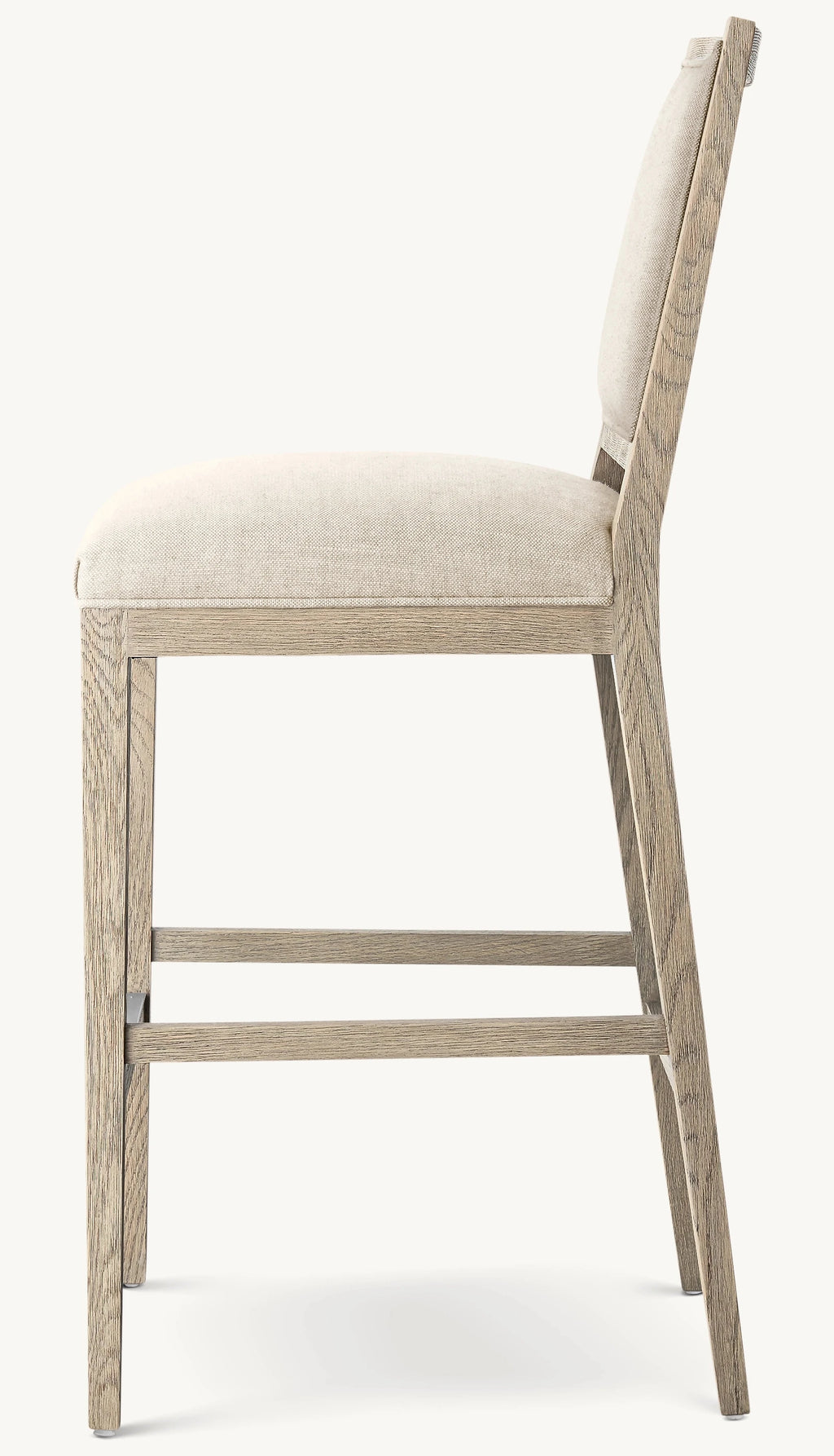 French Contemporary Square Fabric Craft Bar Stool Oak Frame Bar Chair Handcrafted Counter Stool Luxury