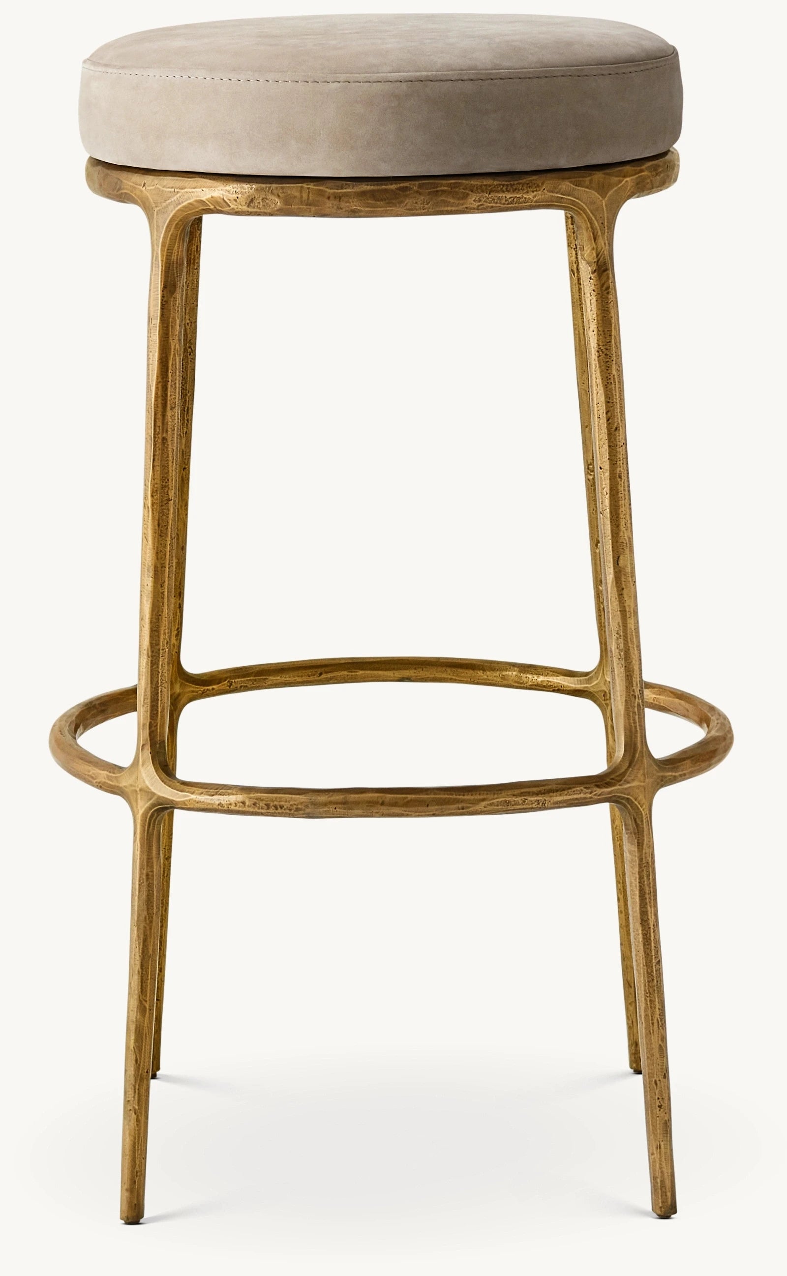 Modern Home Furniture Genuine Leather Bar Stool Chair Rotating Forged Metal Frame Backless Leather Swivel Bar & Counter Stool