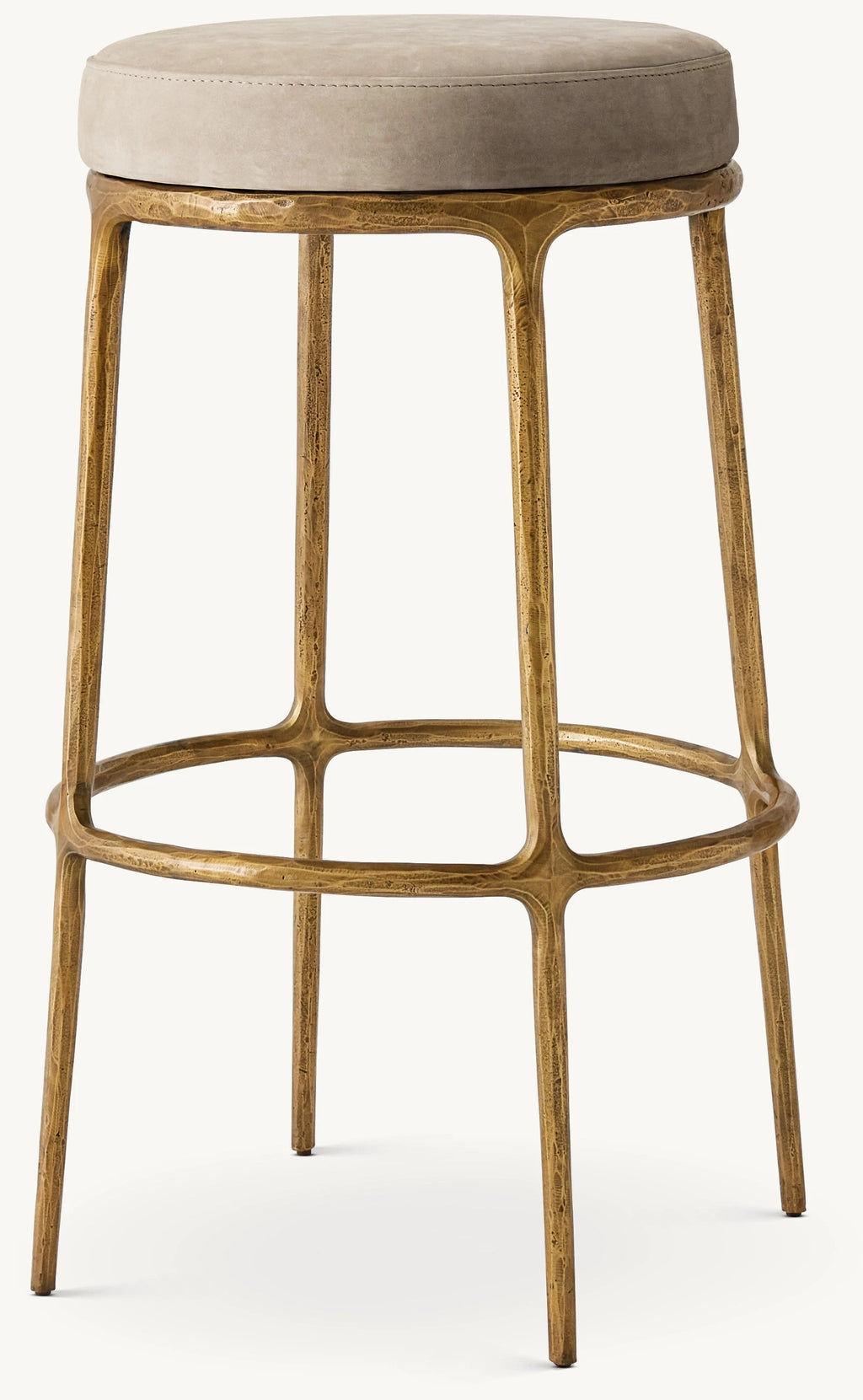 Modern Home Furniture Genuine Leather Bar Stool Chair Rotating Forged Metal Frame Backless Leather Swivel Bar & Counter Stool