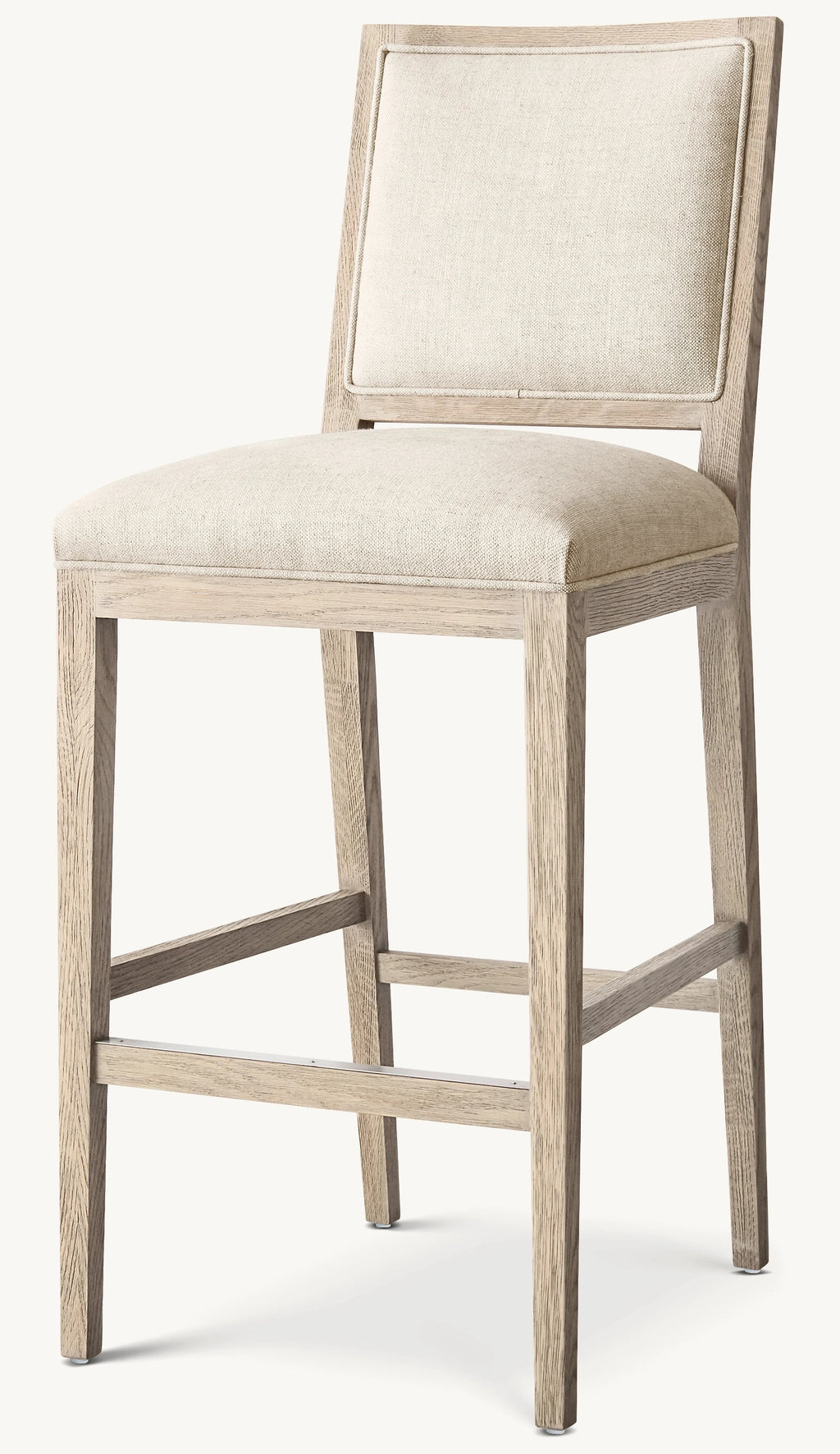 French Contemporary Square Fabric Craft Bar Stool Oak Frame Bar Chair Handcrafted Counter Stool Luxury