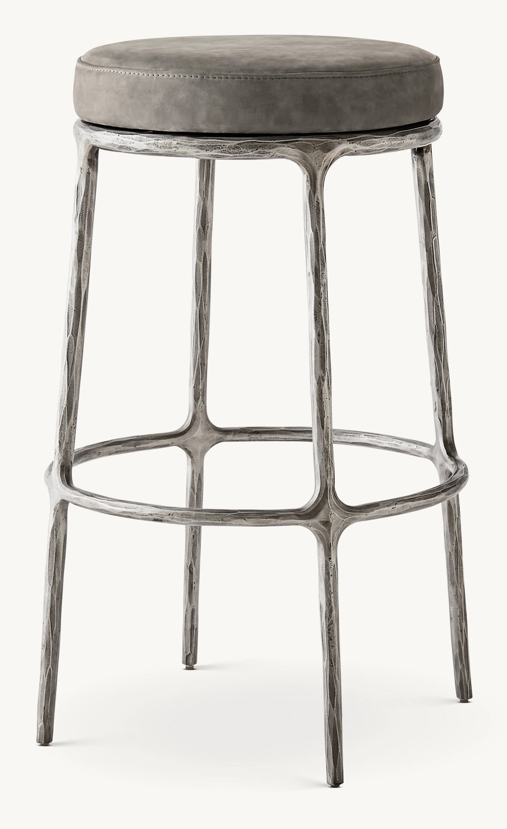 Modern Home Furniture Genuine Leather Bar Stool Chair Rotating Forged Metal Frame Backless Leather Swivel Bar & Counter Stool