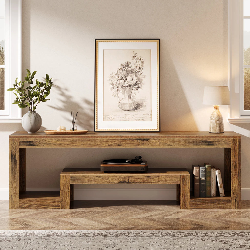 63-Inch TV Stand for 55/60/65/75-Inch Tvs, Farmhouse Center with Open Storage Shelves, Rustic Brown Television Console