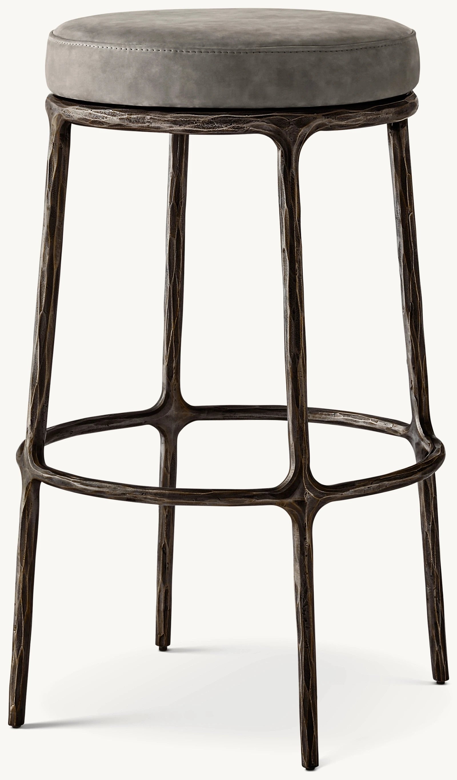 Modern Home Furniture Genuine Leather Bar Stool Chair Rotating Forged Metal Frame Backless Leather Swivel Bar & Counter Stool