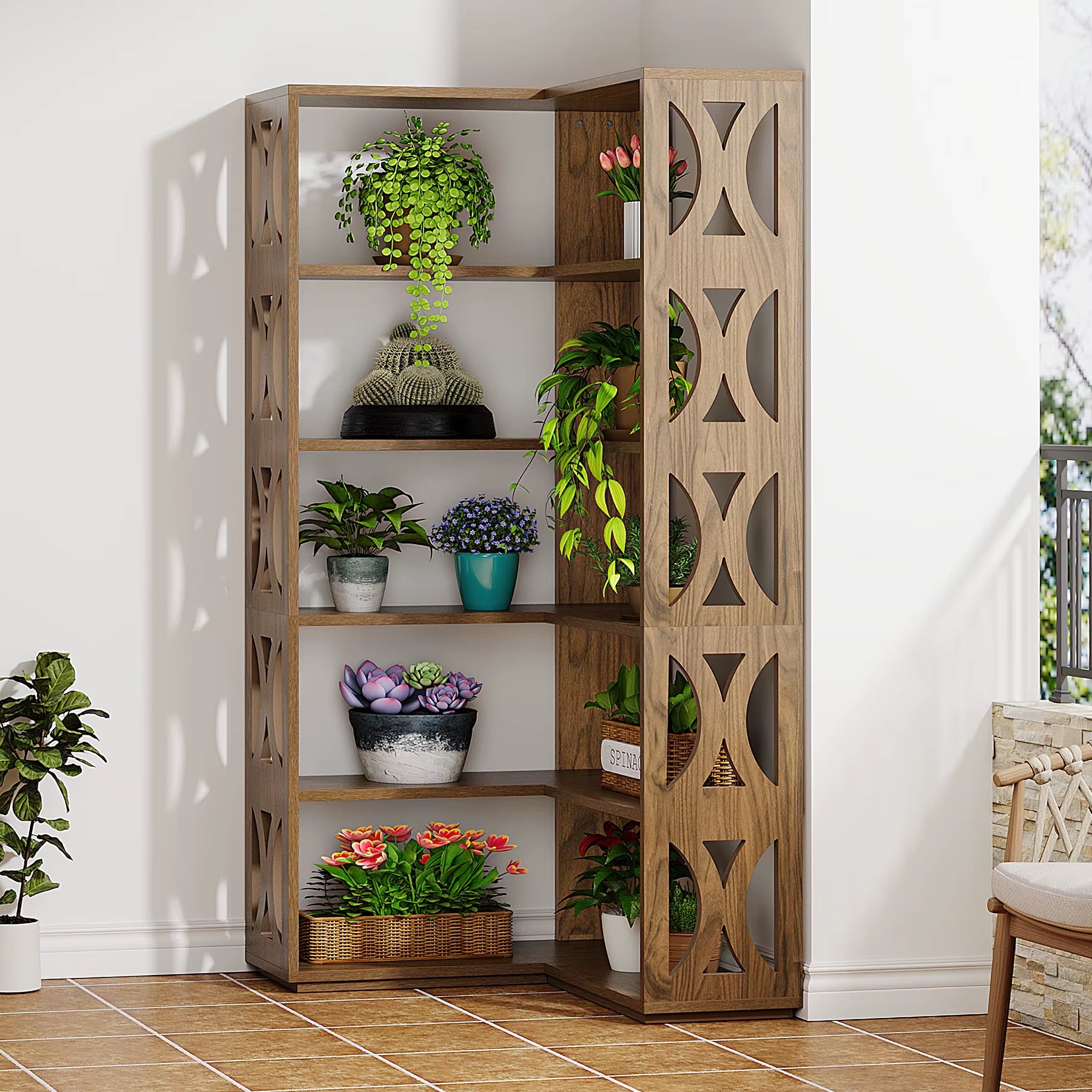 Tribesigns Modern 5-Tier Wood Panel Bookshelf Corner Cabinet for Bedroom or Living Room