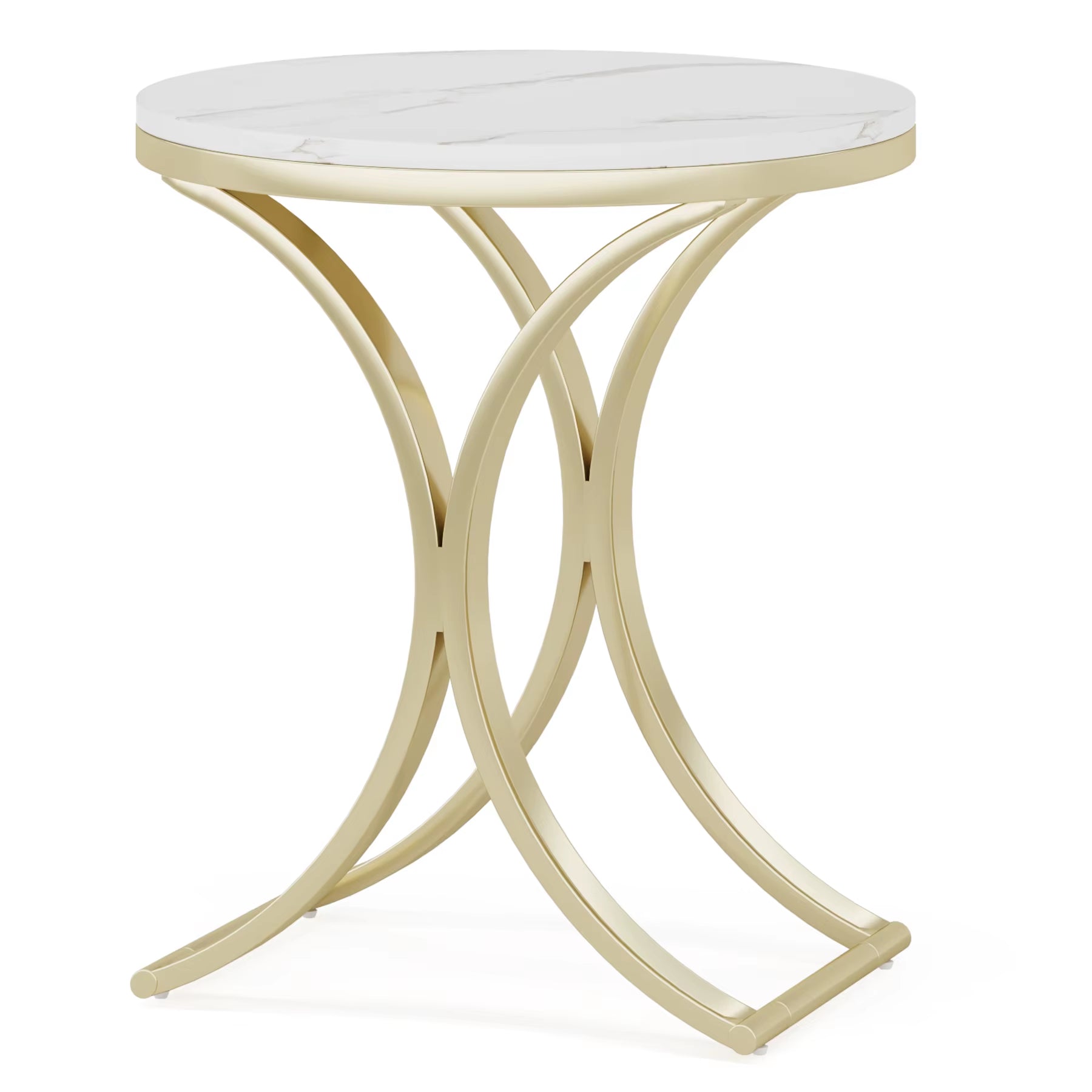 Tribesigns Modern Accent Small round Wood White Gold Marble Side Table for Living Room Sofa Couch