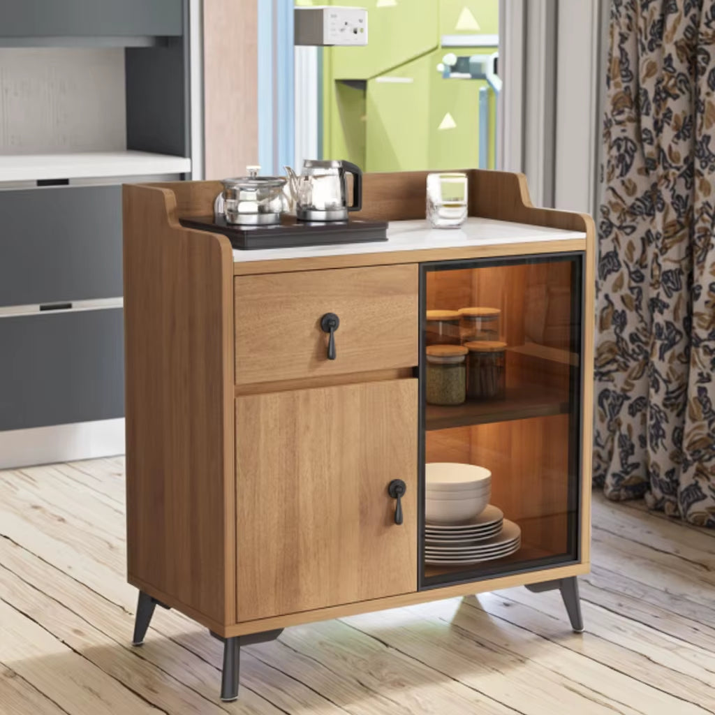 Luxury Modern MDF Wooden Side Cabinet Storage Marble Top Buffet Sideboard Modular Eco-Friendly Kitchen Living Room Dining Room