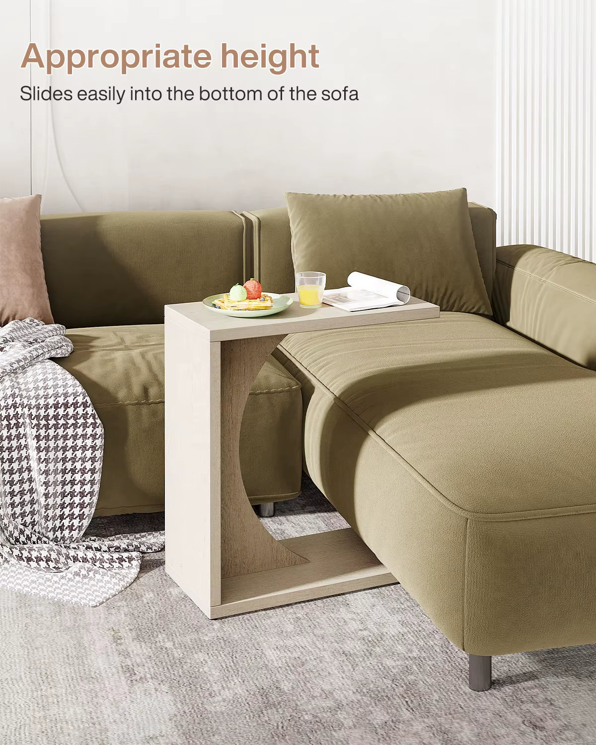 C Shaped End Table for Sofa & Bedroom - Small Side Table for Living Room, over Couch Tray Stand for Laptop, Snacks, Books,