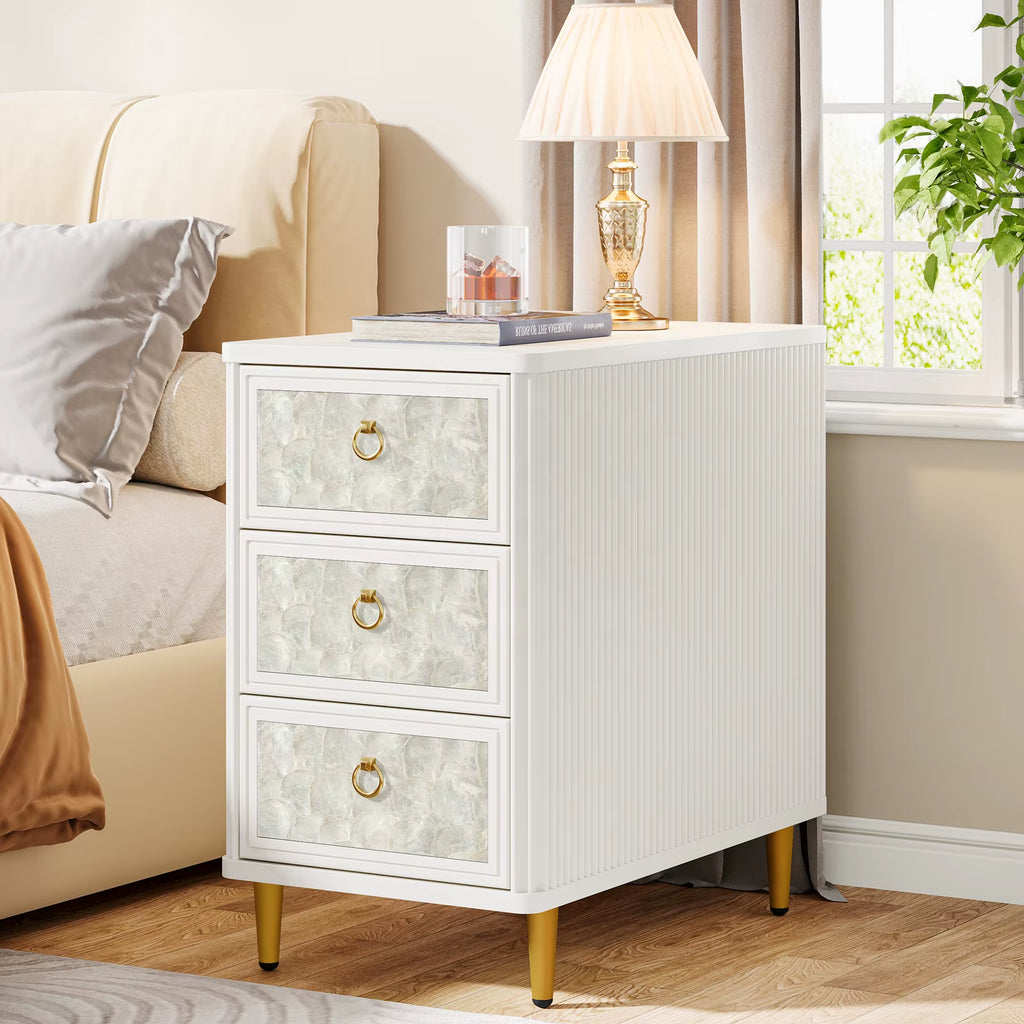2024 New Nightstand with 3 Drawers 23.6" H Modern White Bedside Table with Night Stand Bed Side Table for Bedroom