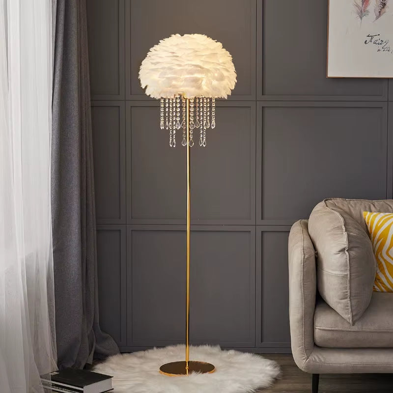 Modern Luxury Vertical Floor Lamp LED Internet Celebrity Bedroom Headboard Ins for Living Room Feather Decorative Atmosphere