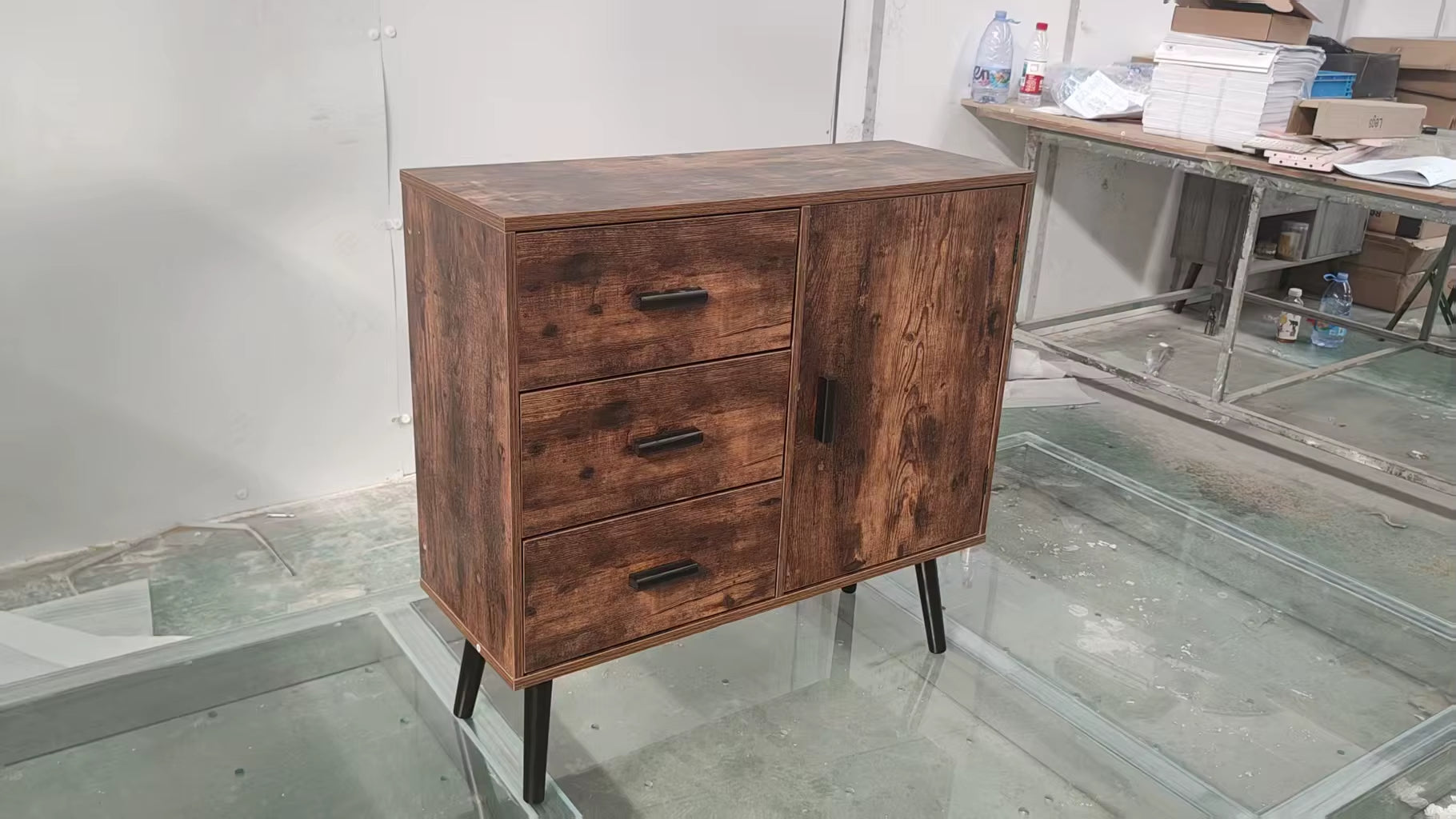 Multifunctional Brown Three-Drawer One-Door Storage Cabinet Simple Modern Cross-Border Furniture for Bedroom Study Living Room