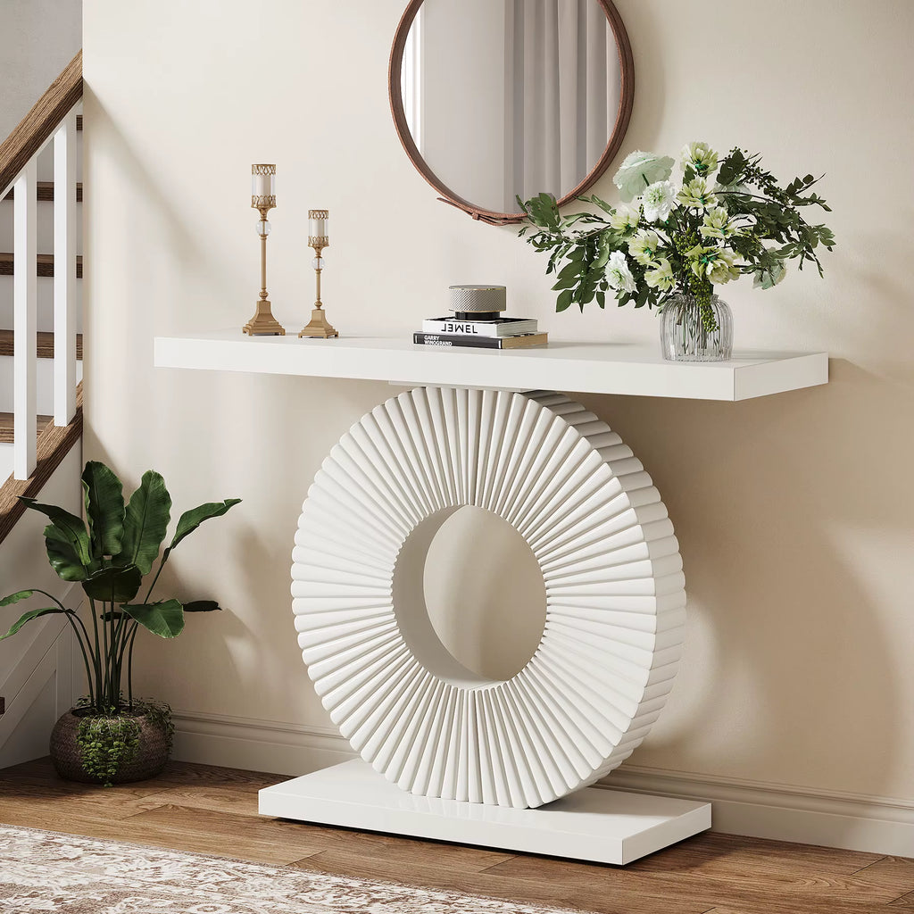 Tribesigns Modern Console Table with Geometric Base, 100Cm Wood Entryway Table Sofa Table Narrow Long, Contemporary Accent