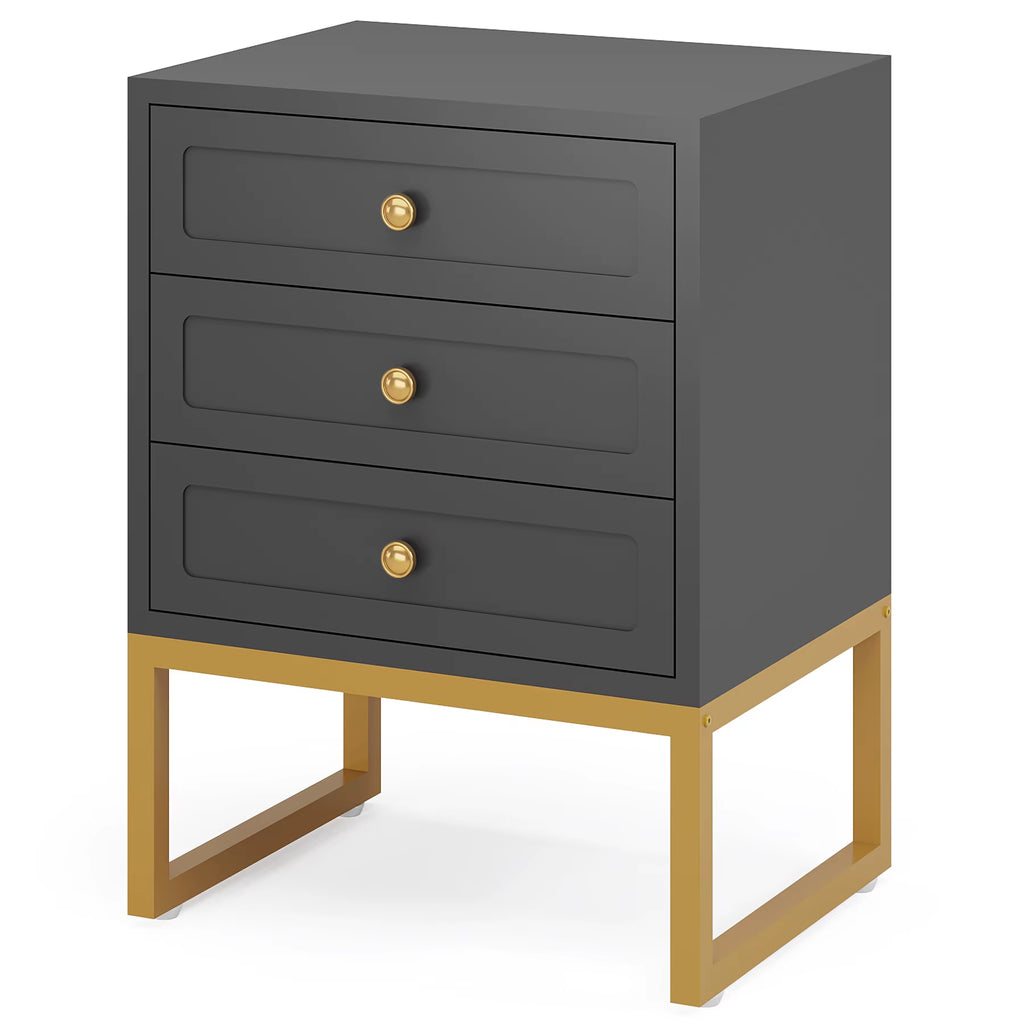 Tribesigns Modern Minimalist Luxury European Style Wood Night Stand Bedside Table Gray for Bedroom Furniture