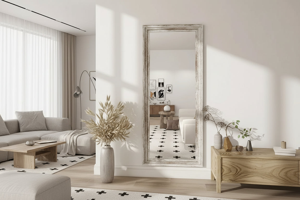 Customized Wholesale Full Length Carved Grand Wooden Movable Frame Wood Mirror