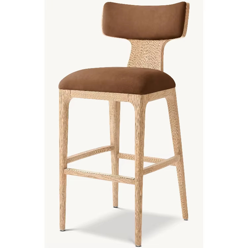 Modern Design Interior Bar Chair Furniture Oak Leather Bar Chair Classic Comfort Counter Stool Backrest