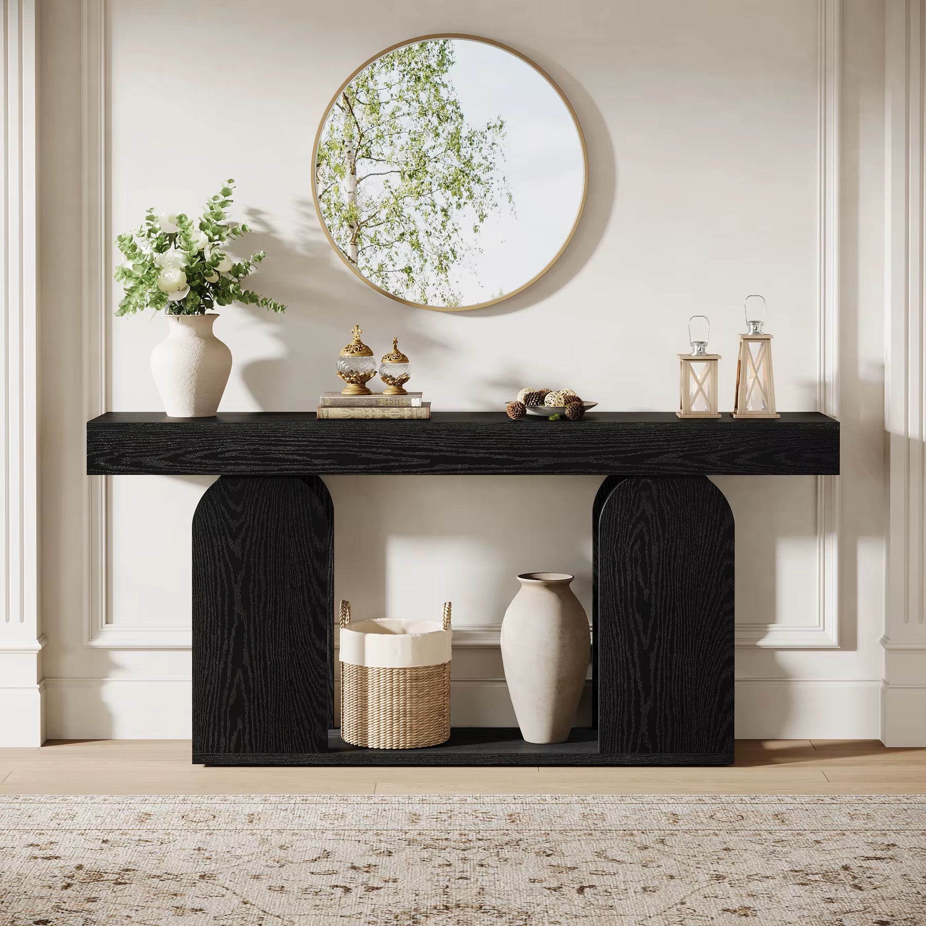 Tribesigns 70.9-Inch Extra Long Sofa Table, 2-Tier Wood Table behind Couch, Black Console Tables with Wood Storage Shelf