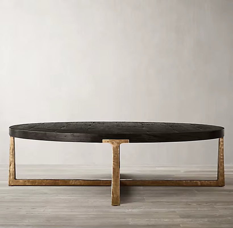 Customized Size Table Living Room Furniture Hand-Forged Metal Solid Oak Wood Coffee Table