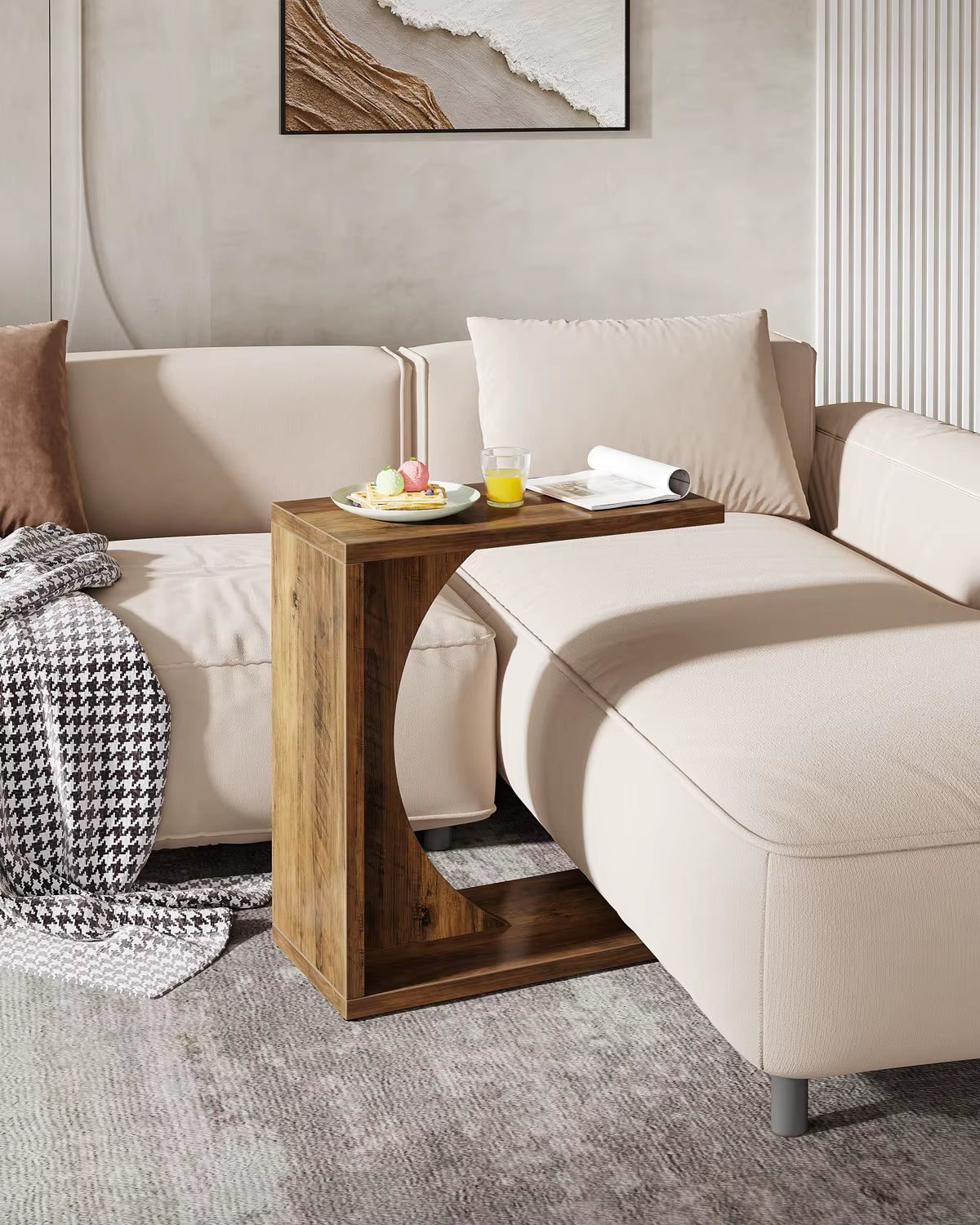 Tribesigns C-Shaped End Table for Couch, Side Table for Small Space, Sofa Tray Table for Living Room, Bedroom, Rustic Brown