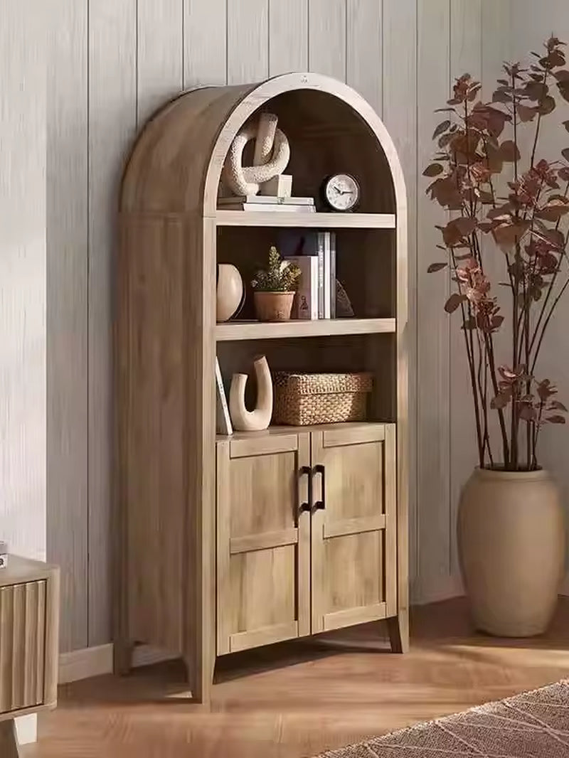 French Modern Durable Distressed Wood Bookcase Bookshelf Living Room Dining Wine Rack Display Storage Cabinet