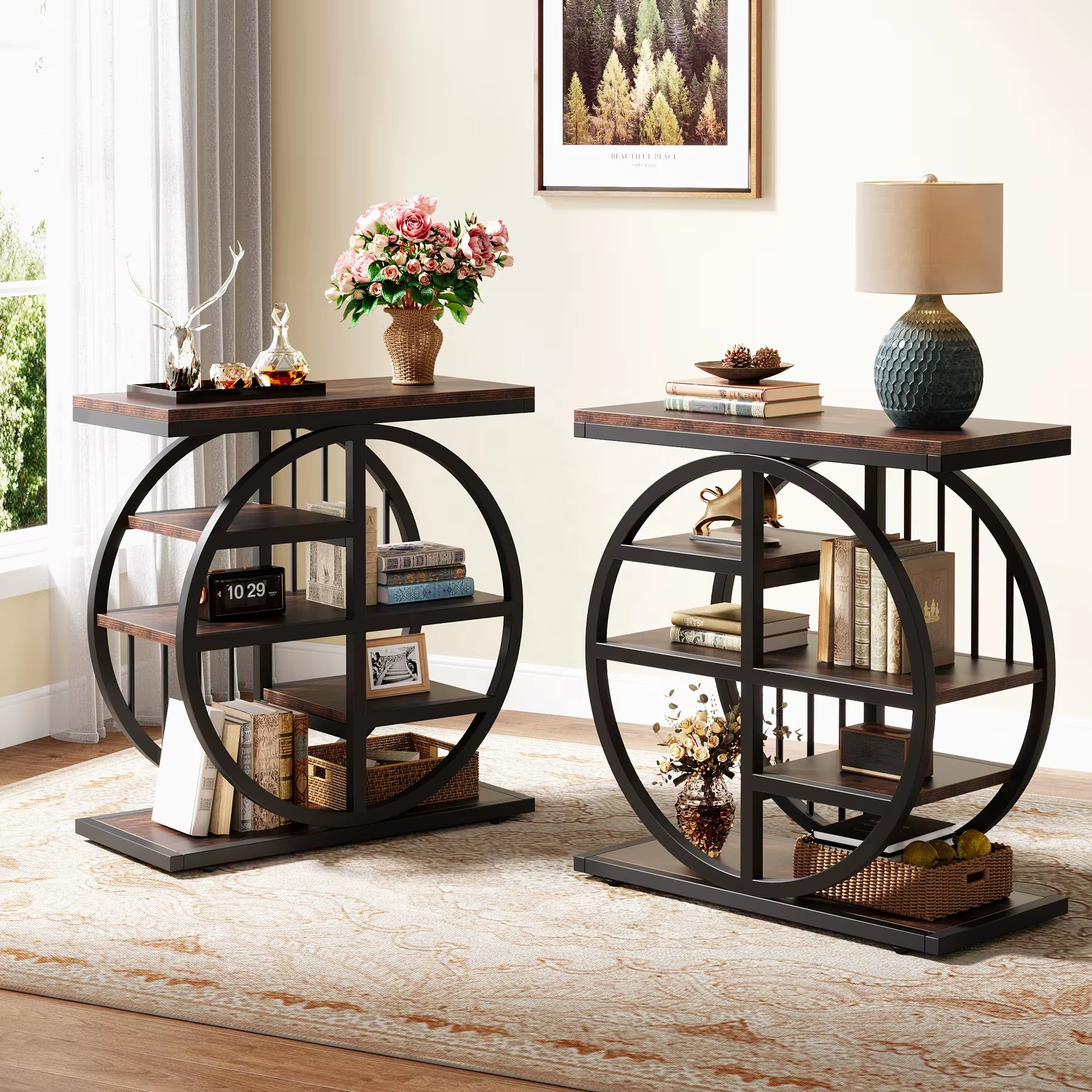 Tribesigns End Table for Living Room Wood Side Table with Black Metal Frames Industrial Nightstand Bedside Table