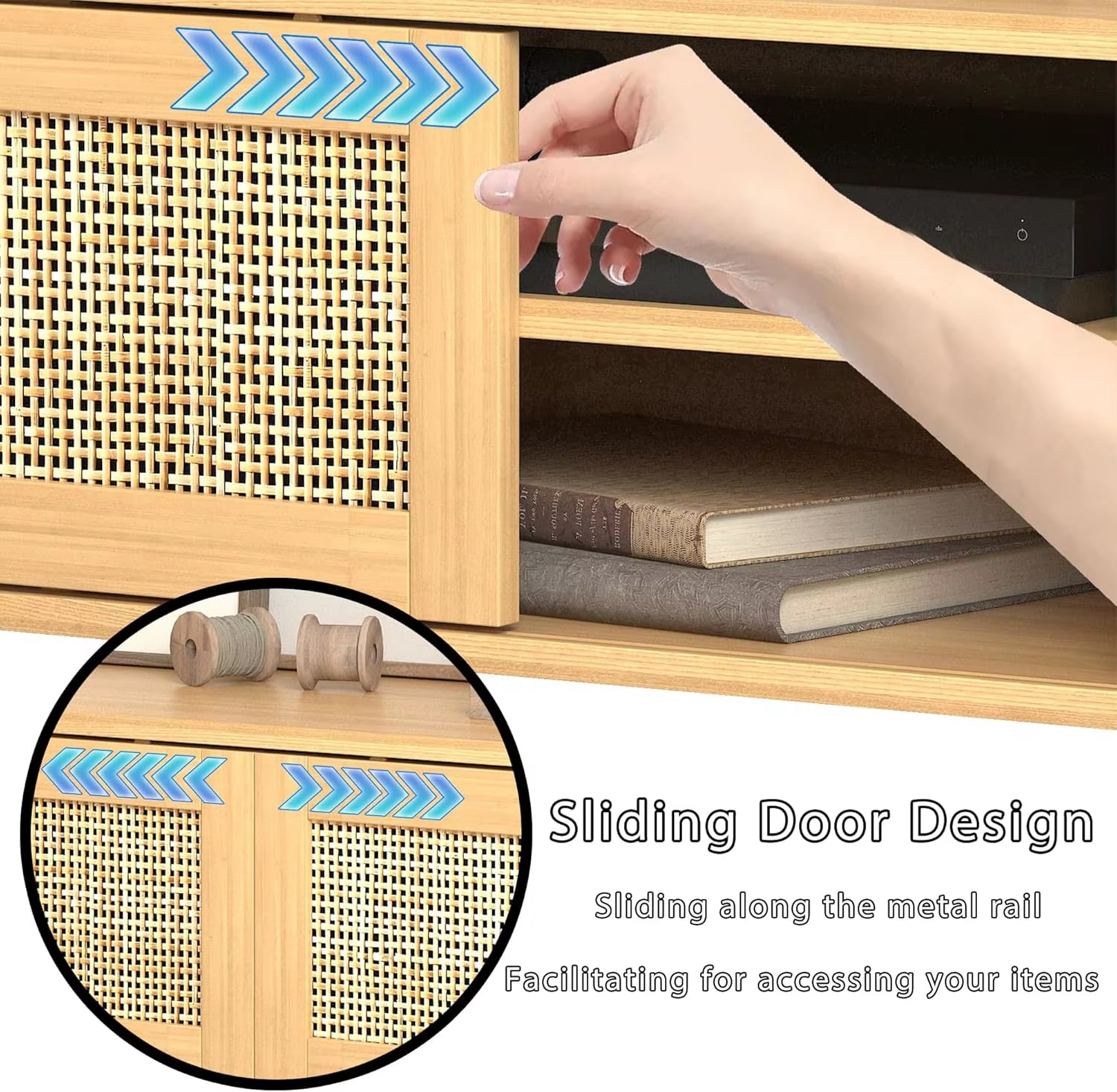 OEM/ODM Wenfeng Factory Modern Design Solid Wood TV Stand Sliding Cabinet Entertainment Center Shelves Entry Living Room Bedroom