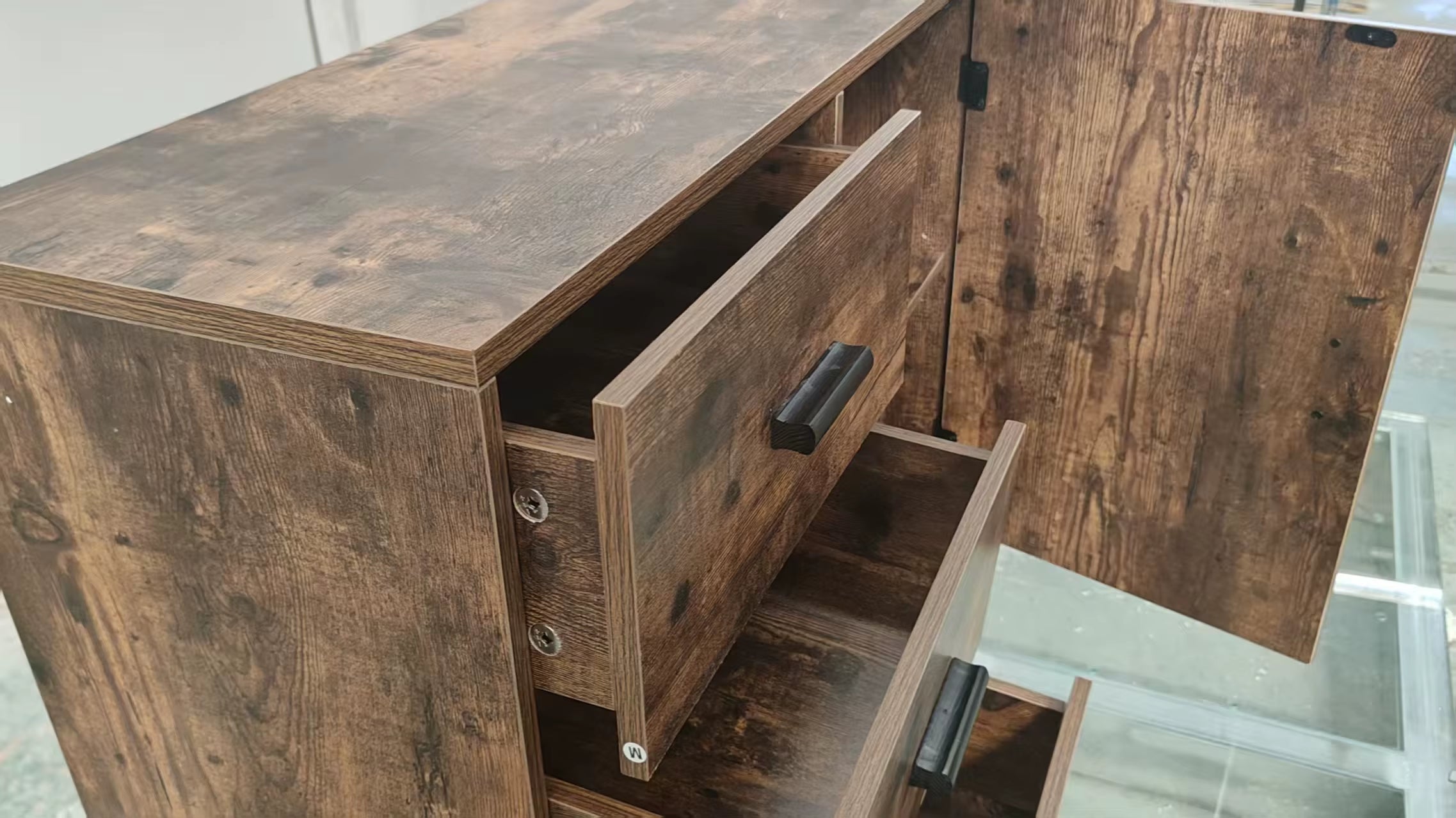 Multifunctional Brown Three-Drawer One-Door Storage Cabinet Simple Modern Cross-Border Furniture for Bedroom Study Living Room