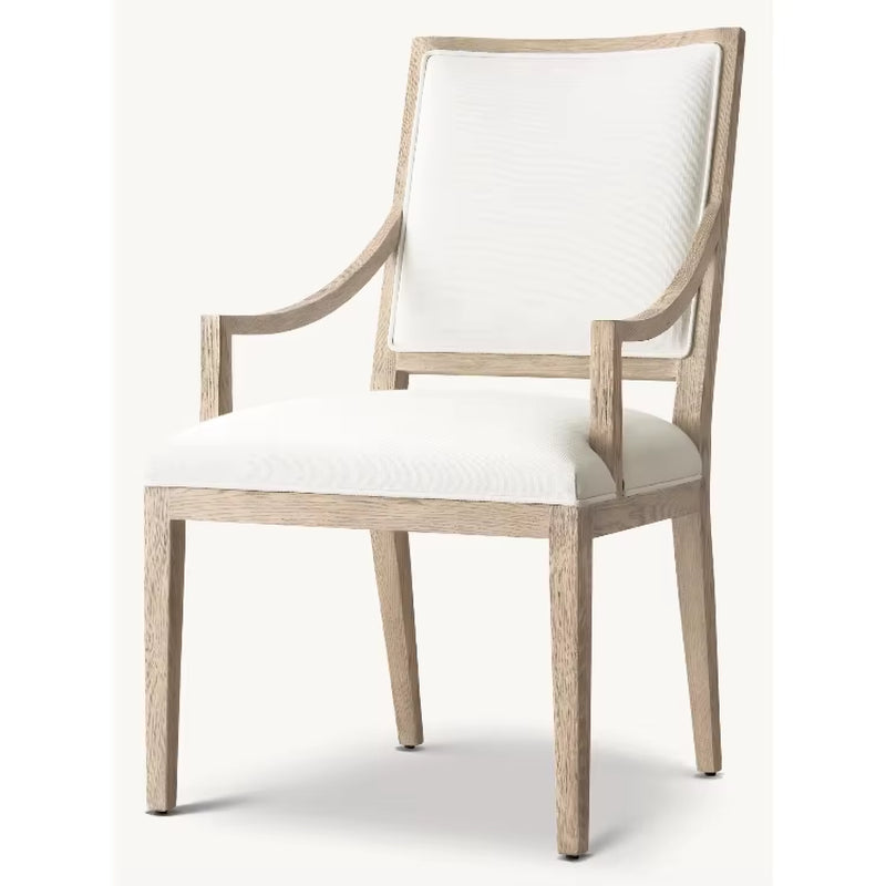 American Style Dining Room Furniture Sofa French Contemporary Square Oak Wood Slope Fabric Dining Armchair