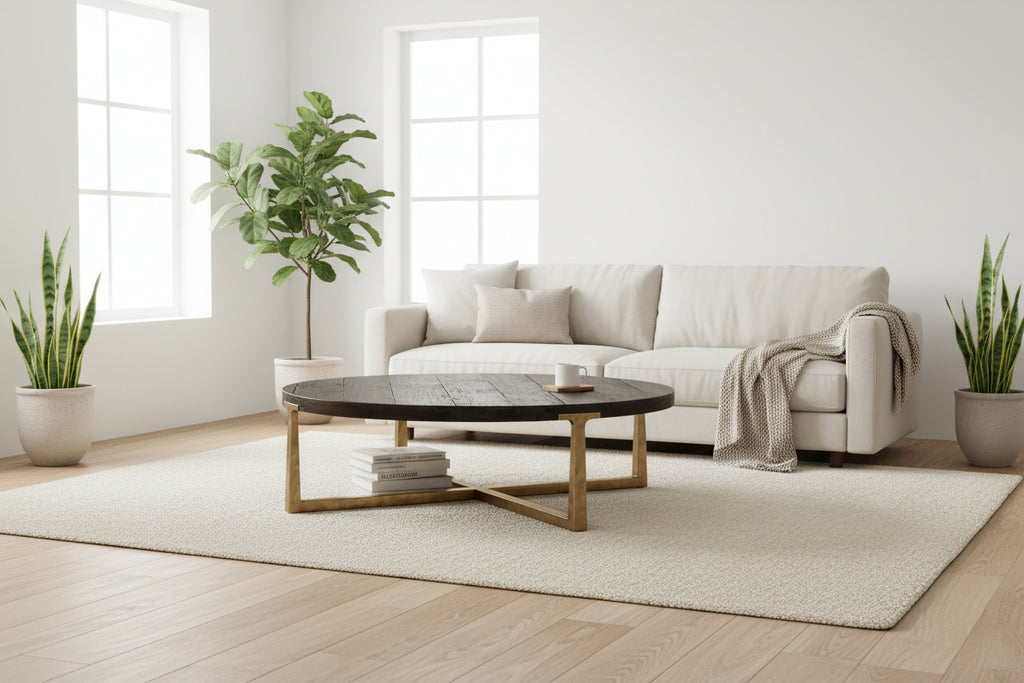 Customized Size Table Living Room Furniture Hand-Forged Metal Solid Oak Wood Coffee Table