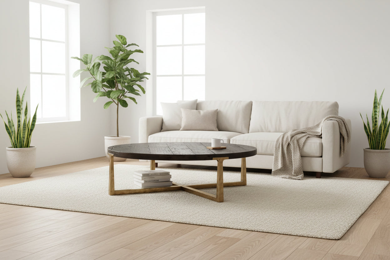 Customized Size Table Living Room Furniture Hand-Forged Metal Solid Oak Wood Coffee Table