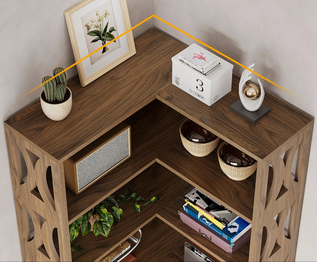 Tribesigns Modern 5-Tier Wood Panel Bookshelf Corner Cabinet for Bedroom or Living Room