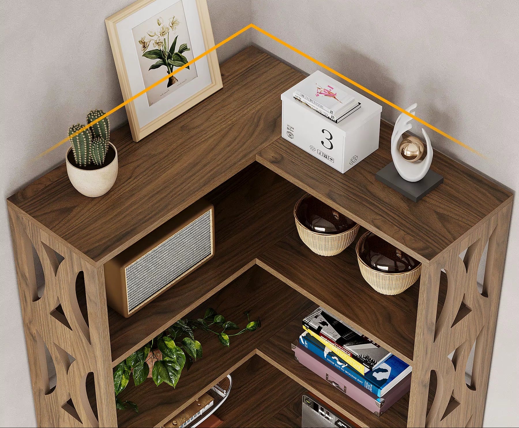 Tribesigns Modern 5-Tier Wood Panel Bookshelf Corner Cabinet for Bedroom or Living Room