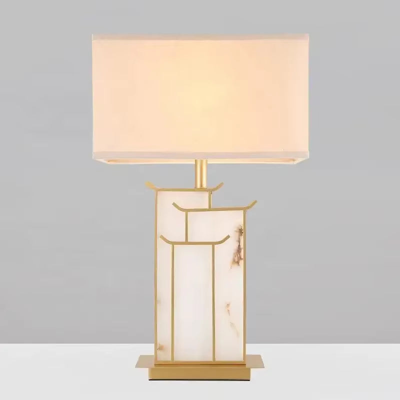 2024 Hot Chinese Home Hotel Living Room Lamp Nordic Cloth Lampshade Marble Lamp Luxury Decorative Lamp
