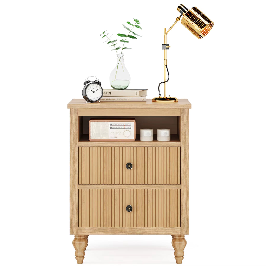 Tribesigns 2 Drawers Nightstand Bedside Table Modern Side End Table for Living Room Bedroom Sets Wooden Nightstands