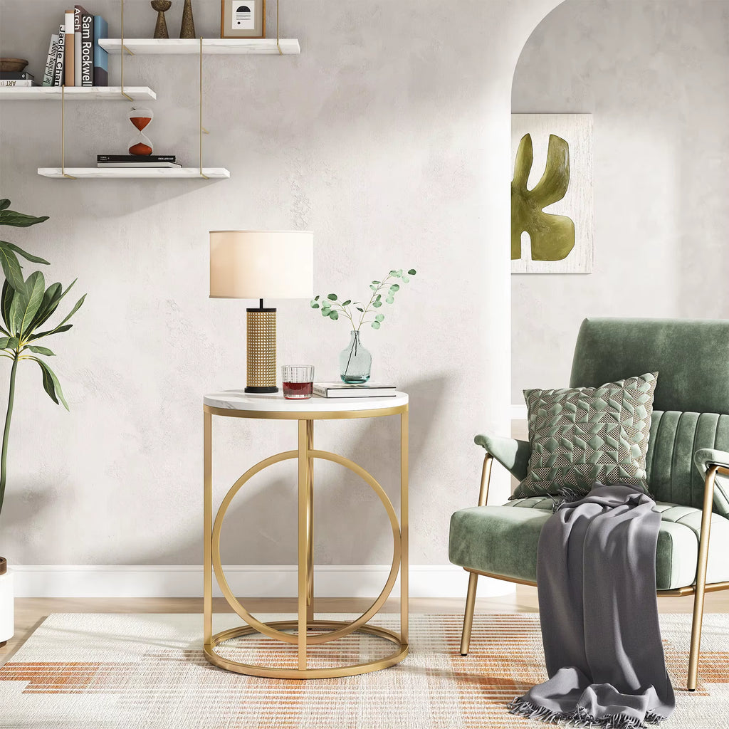 Tribesigns Home Furniture Modern round End Sofa Side Table Faux Marble French Bedside Coffee Tables Nightstands for Bedroom