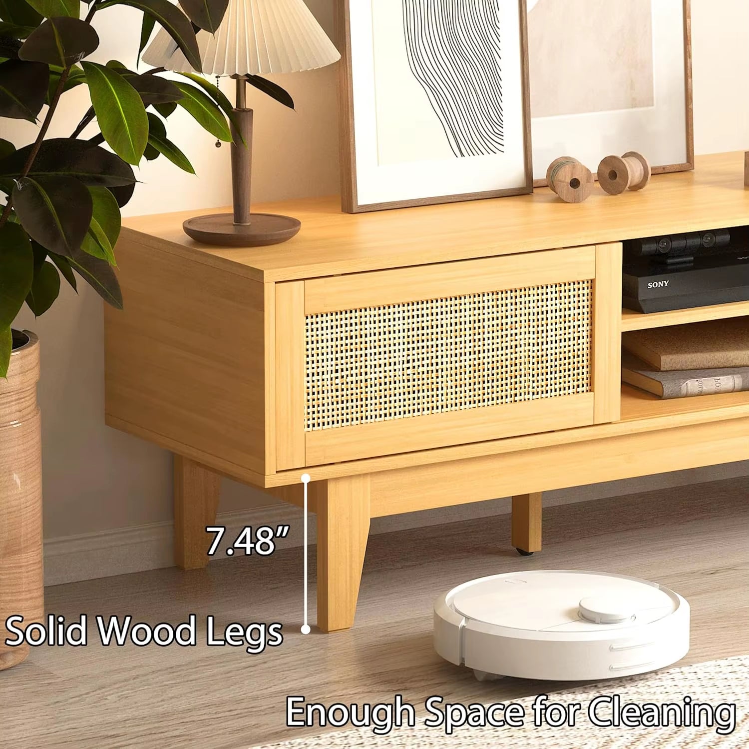 OEM/ODM Wenfeng Factory Modern Design Solid Wood TV Stand Sliding Cabinet Entertainment Center Shelves Entry Living Room Bedroom